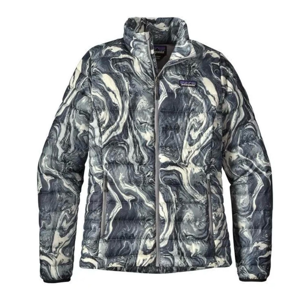 Patagonia down jacket “Rivermouth” Black Gray white color size large EUC